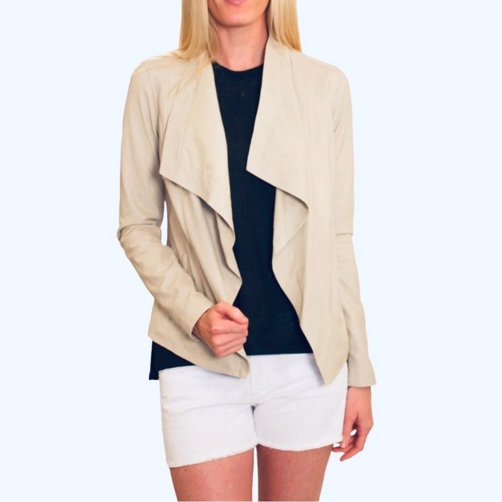 VINCE cream leather drape front jacket xs